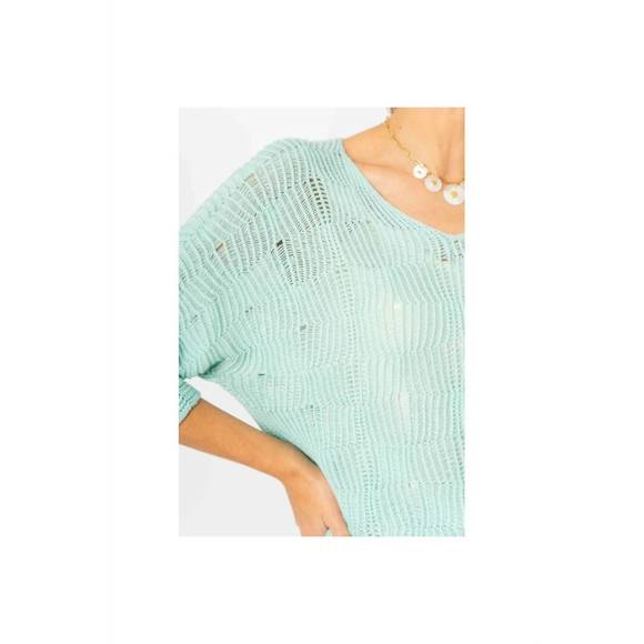 NEW LOOK MODE USA chic breeze v neck open weave sweater in aqua - Picture 3 of 3